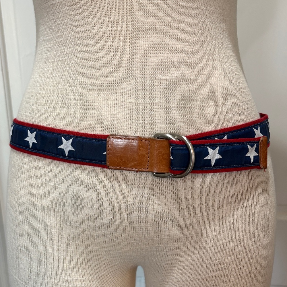 Talbots size medium leather and cloth, red white and blue with stars belt